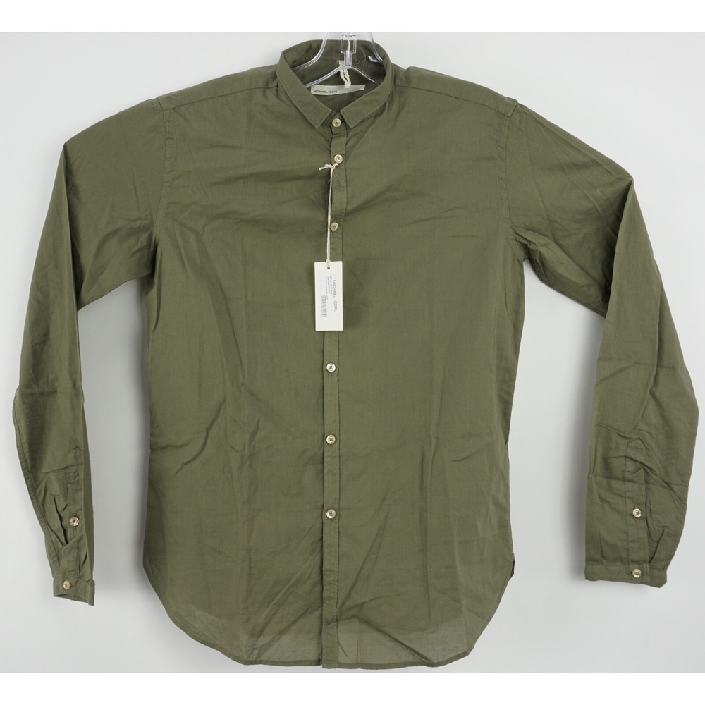 New Michael Coal M114 Men's 15.5 - 39 Slim Military Green Cotton Button Up Shirt